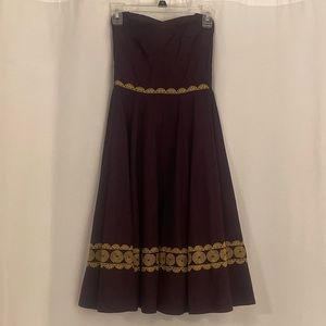 Strapless Dress in Burgundy and Gold